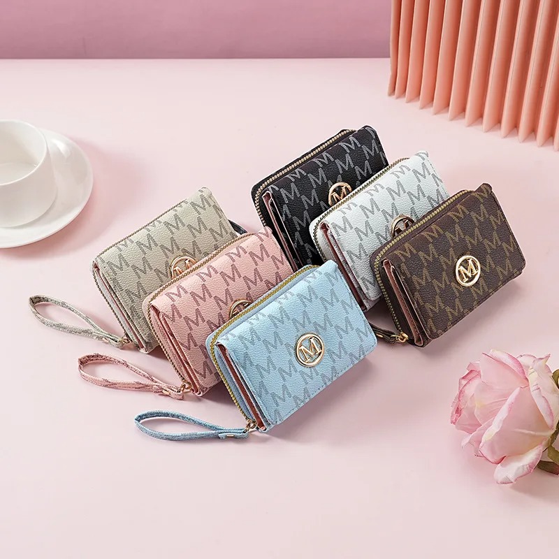 Women Bags Purses - محفظة بثلاثة أقسام بسحاب مع نقش