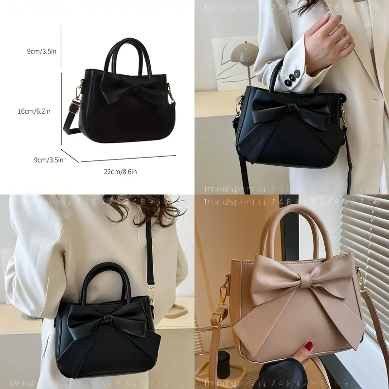 Women Bags For Work - حقيبة يد أنيقة سوداء بفيونكة للنساء