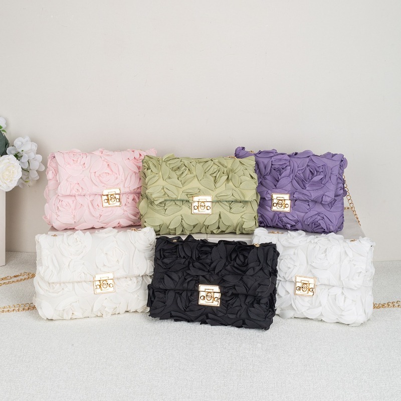 Women Bags Sale - حقيبة سهرة ساتان بتصميم وردة ثلاثية