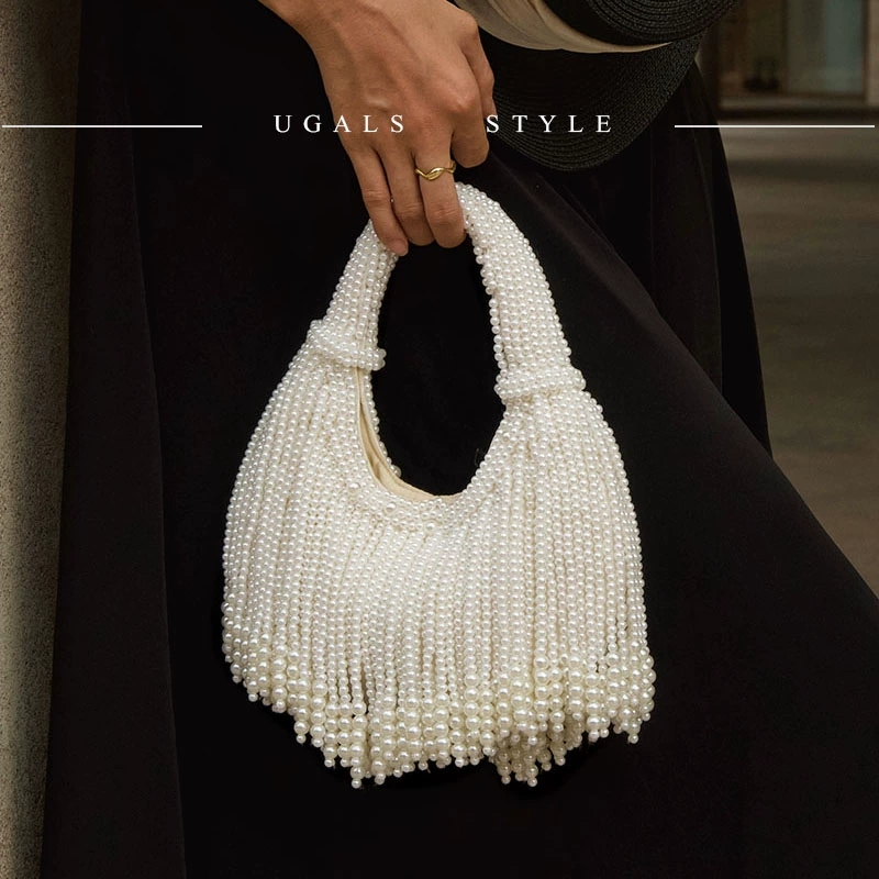 Women Bags Rack - حقيبة يد فاخرة بتصميم مقبض لؤلؤي