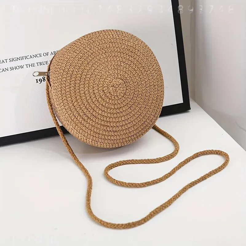 حقيبة كتف دائرية منسوجة من الر - مراجعة Women Bags Purses وسعره